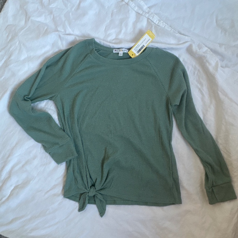 NEW Love Glam Girl Green tie front sweater